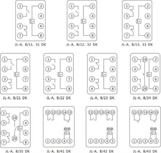 JL-A、B/34 DK無輔源電流繼電器內(nèi)部接線及外引端子圖（正視圖）