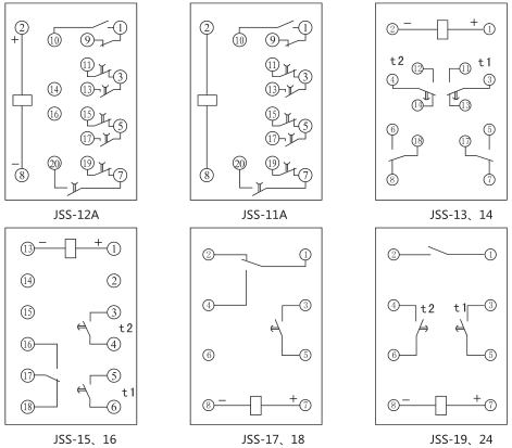 JSS-18時間繼電器背后接線圖及外引接線圖(背視圖)圖片