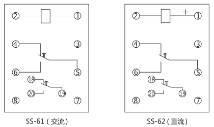 SS-62時(shí)間繼電器內(nèi)部接線(xiàn)及外引接線(xiàn)圖(背視圖)圖片