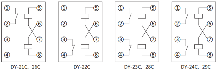 DY-21C、D電壓繼電器內部接線圖