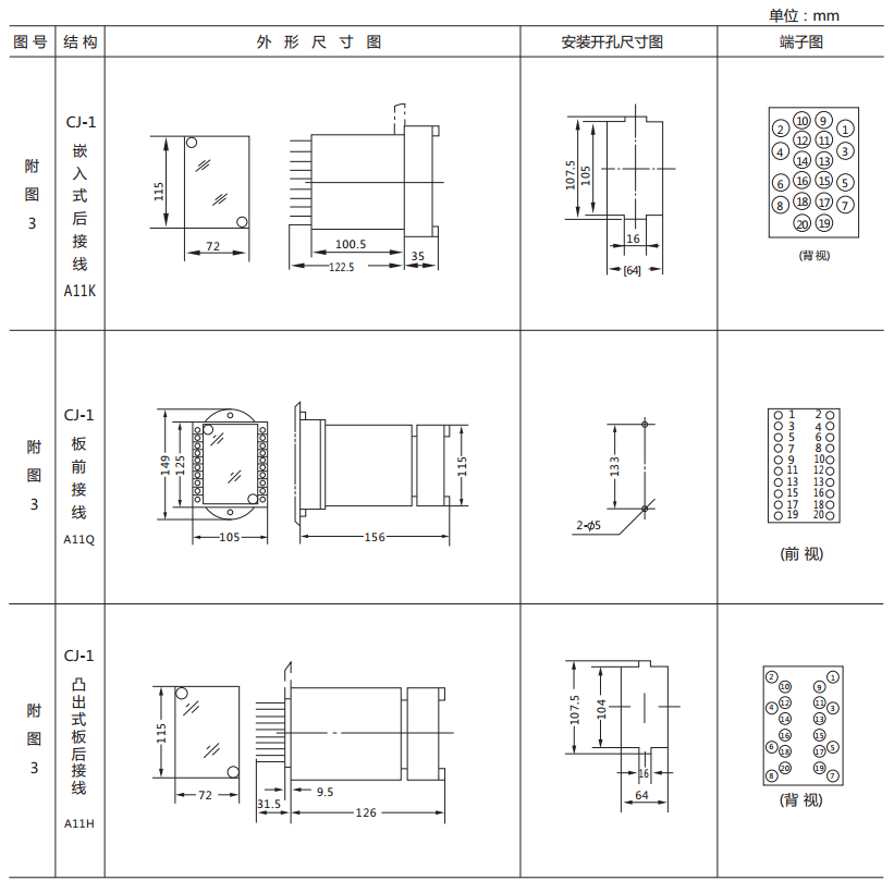 DY-34電壓繼電器外形及開孔尺寸圖