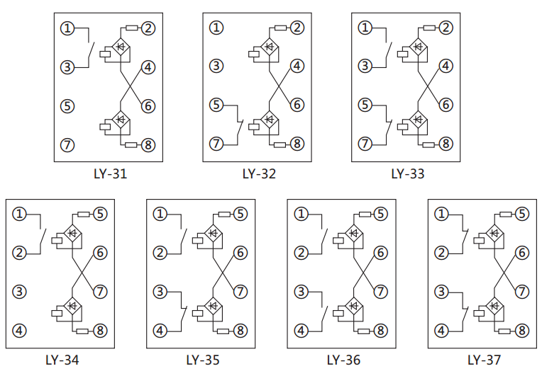 LY-32電壓繼電器內部接線及外引接線圖