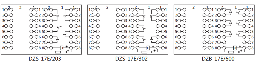 DZB-17E/600延時中間繼電器內部接線及外引接線圖（背視）