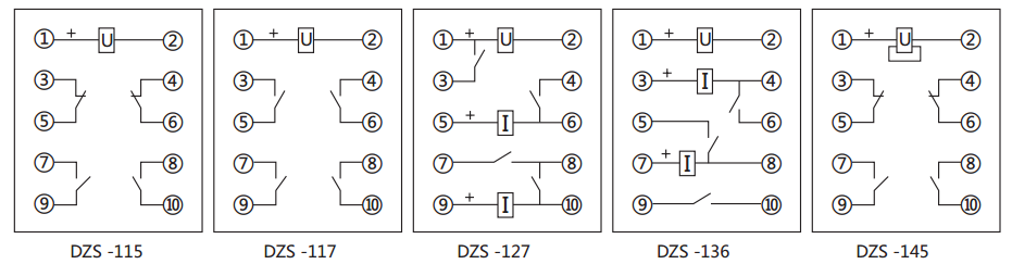 DZS-136延時(shí)中間繼電器內(nèi)部接線圖及外引接線圖