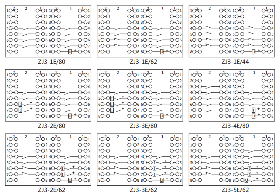 ZJ3-5E/62快速中間繼電器內(nèi)部接線(xiàn)圖及外引接線(xiàn)圖