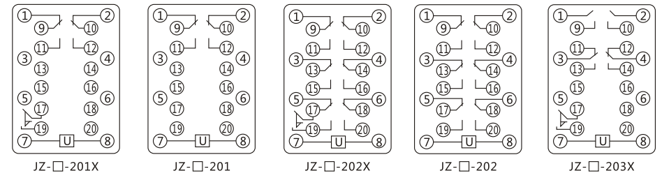 JZY（J)-214X靜態(tài)中間繼電器內(nèi)部接線圖及外引接線圖