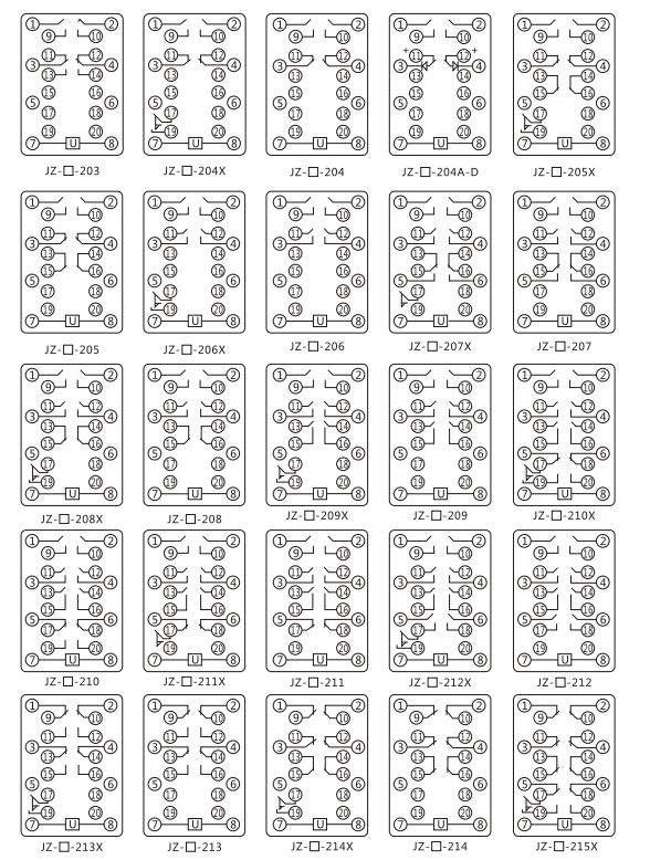 JZY（J)-204A-D靜態(tài)中間繼電器內部接線圖及外引接線圖