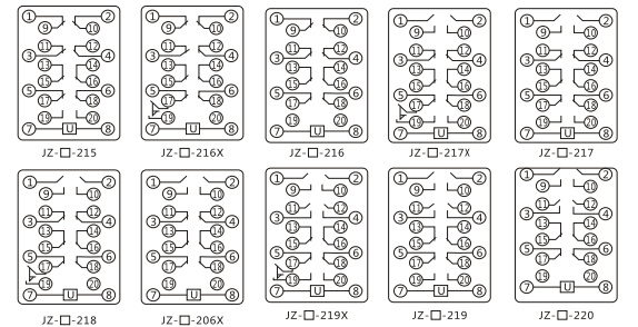 JZY（J)-16靜態(tài)中間繼電器內(nèi)部接線(xiàn)圖及外引接線(xiàn)圖