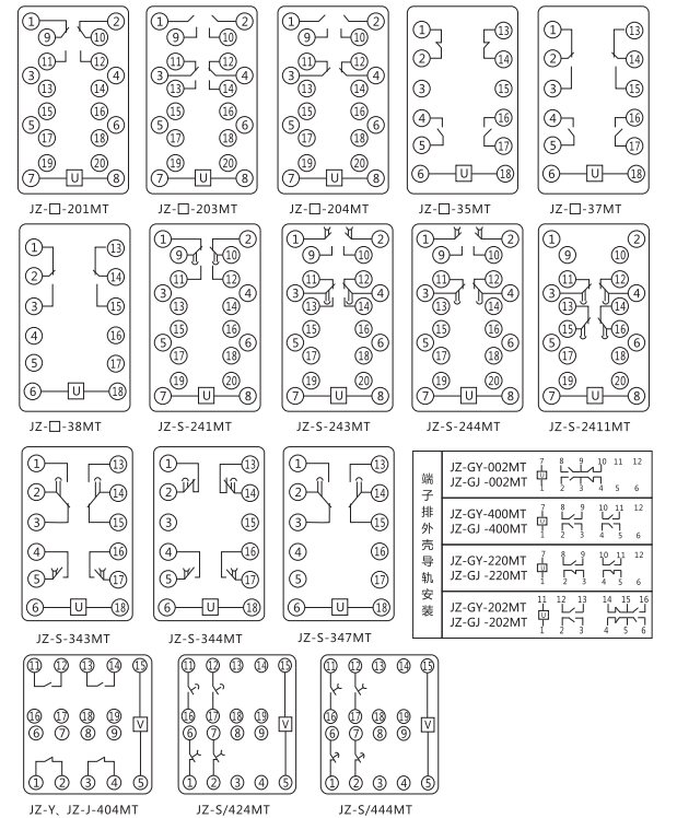 JZ-S-344MT跳位、合位、電源監(jiān)視中間繼電器內部接線圖