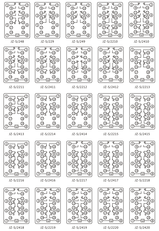 JZ-S/2210靜態(tài)可調(diào)延時(shí)中間繼電器內(nèi)部接線(xiàn)圖及外引接線(xiàn)圖