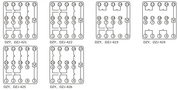 DZY（J)-403導(dǎo)軌式中間繼電器內(nèi)部端子外引接線圖(正視)