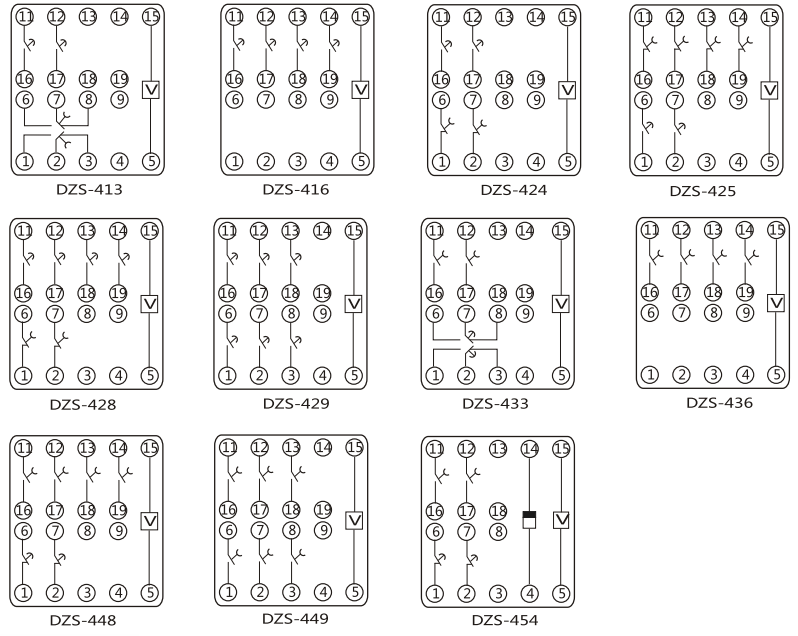 DZS-449中間繼電器內(nèi)部端子外引接線圖(正視)
