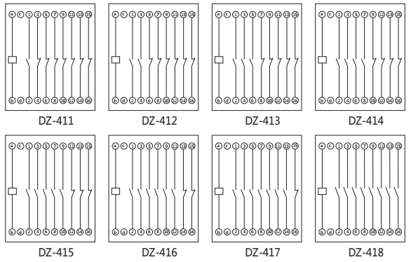 DZ-415中間繼電器內(nèi)部接線圖以及外引接線圖